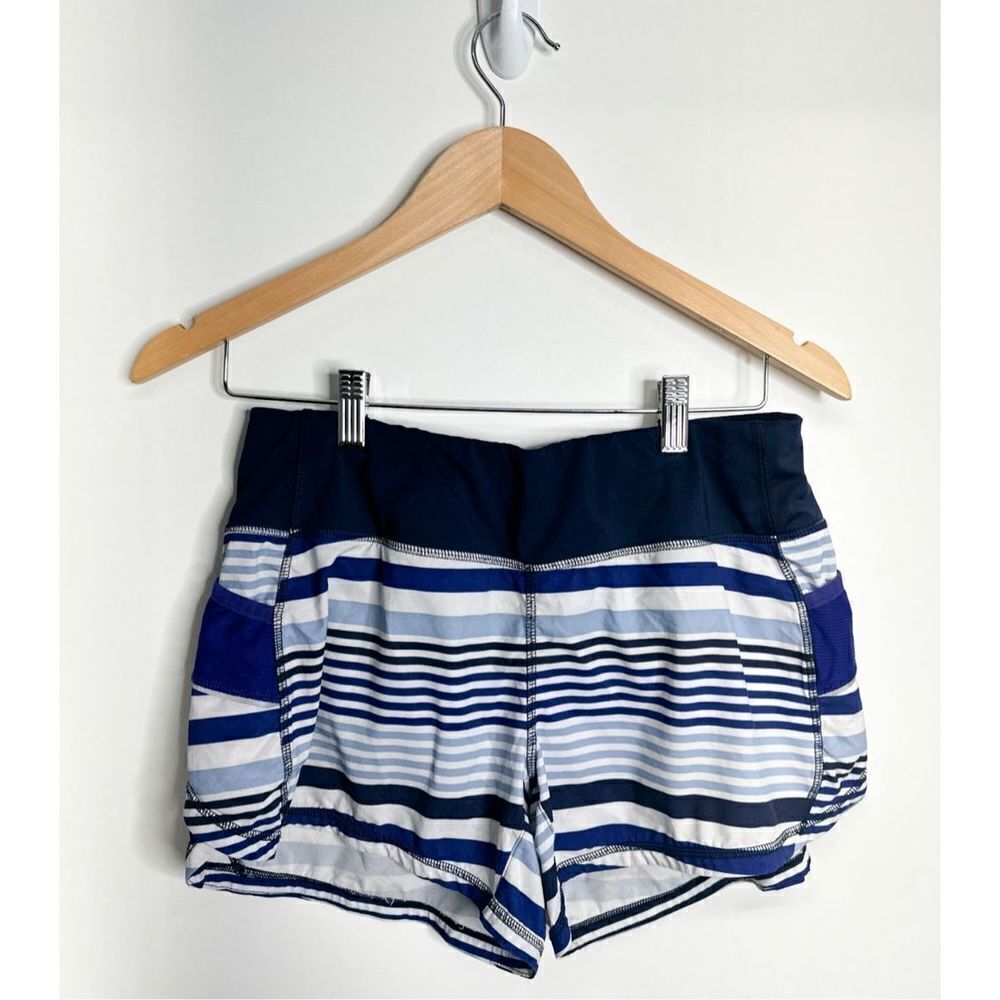 Athleta Womens Athletic Striped Lined Blue/White Shorts Size XS